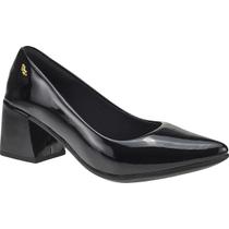 Scarpin Feminino Salto Bloco Confortável Bico Fino Verniz