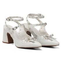 Scarpin Feminino Salto Grosso Em Napa Off White