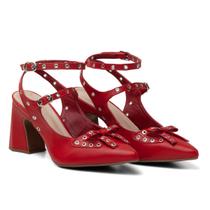 Scarpin Feminino Salto Grosso Em Napa Vermelho Ferrari