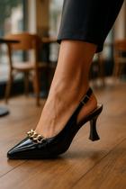 Scarpin Feminino Sapato Aberto Com Salto Taça 7cm Com Corrente Para Festas e Casual 155