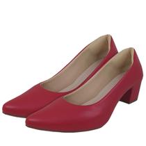 Scarpin feminino sapato social formal mulher vermelho salto grosso bico fino confortável - Sacolão dos calçados