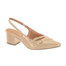 Scarpin Feminino Slingback Salto Grosso Fivelas Bico Fino