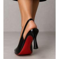 Scarpin Feminino Slingback Verniz Preto Sola Vermelha Salto Alto Elegante Luxo Festa Confortável