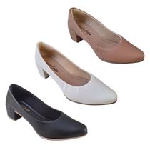 Scarpin Feminino Social Salto Baixo Grosso Branco Nude Preto ref.040