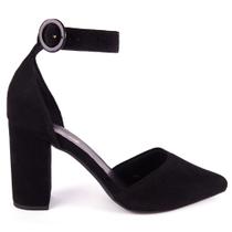 Scarpin Feminino Social Salto Grosso Fivela Encapada Camurça Moda Elegancia