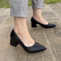Scarpin Feminino Vega Bico Fino Couro Legítimo Salto Bloco Scarpin Feminino Vega Bico Fino Couro Legítimo Salto Bloco