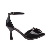 Scarpin Feminino Verniz Flor Salto Fino Taça Sapato Salomé Elegante Confortável Casual Festas Moda