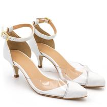 Scarpin Feminino Vinil Salto Baixo Bico Fino Conforto