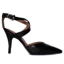 Scarpin Feminino Vizzano Croco Salto Alto Preto