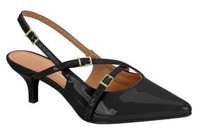 Scarpin Feminino Vizzano Slingback Verniz Bico Fino Salto Baixo 5cm Sofisticado
