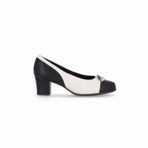 Scarpin Laura Salto Médio Off White com Preto