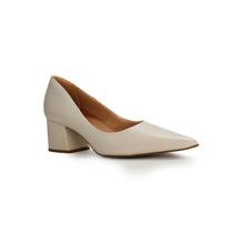 Scarpin Lia Line Couro Off White Salto Bloco