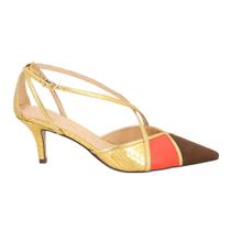 Scarpin Luiza Barcelos Feminino Multicolor Dourado Couro Scarpin Luiza Barcelos Feminino Multicolor Dourado Couro