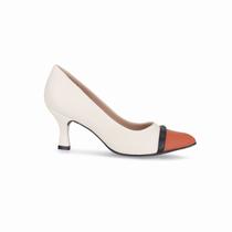 Scarpin Luiza Salto Alto Off White com Caramelo