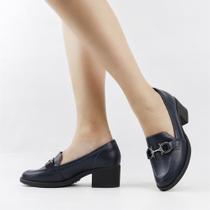 Scarpin Mocassim Salto Bloco Couro