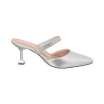 Scarpin Mule Salto Taça Baixo Bico Fino Com Brilho Strass