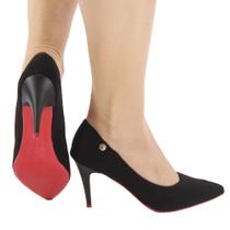 Scarpin nobuck preto feminino salto alto casual valle shoes