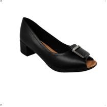 Scarpin peep toe fivela salto robusto ortopédico social AJ0107