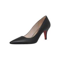Scarpin Preto Couro Sola Vermelha Salto Médio Duani