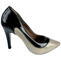 Scarpin Preto e Bege Verniz Salto Fino 10cm - ULLY Scarpin Preto e Bege Verniz Salto Fino 10cm - ULLY