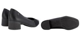 Scarpin Preto Salto Bloco Couro Bordado - Usaflex Scarpin Preto Salto Bloco Couro Bordado - Usaflex