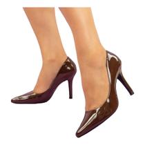 Scarpin salto alto 9cm marron verniz lasenna ref:65.700m