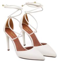 Scarpin Salto Alto Bico Folha Com Tiras Napa Ellas Off White
