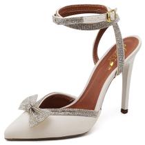 Scarpin Salto Alto com Strass Napa Off White Ella's