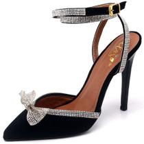 Scarpin Salto Alto Com Strass Nobuck Preto Ella's