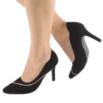 Scarpin Salto Alto Fino 9cm Nobuck Preto Metalizado Ouro ER470