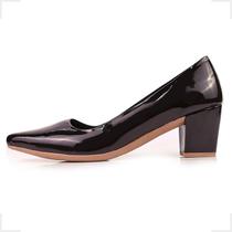 Scarpin Salto Baixo Bloco Feminino Saltinho Grosso Bico Fino