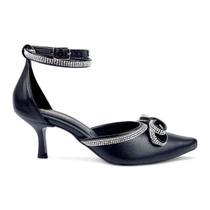 Scarpin Salto Baixo Com Laço e Tiras de Strass
