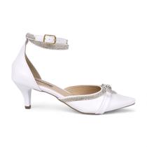 Scarpin Salto Baixo Com Laço e Tiras de Strass