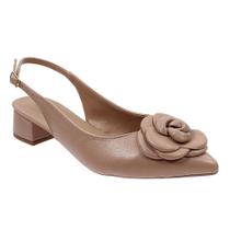 Scarpin Salto Baixo Confortável Flor Nude Cultha -