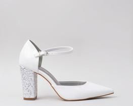 Scarpin Salto Bloco 10cm Luma Verniz Branco CBK