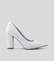 Scarpin Salto Bloco 10cm Velvet Branco CBK