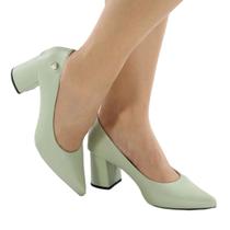 Scarpin Salto Bloco 7Cm Mint com Button Napa Ecológica ER291