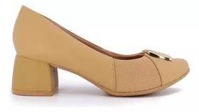 Scarpin Salto Bloco Couro Velour Enfeite - Usaflex Scarpin Salto Bloco Couro Velour Enfeite - Usaflex