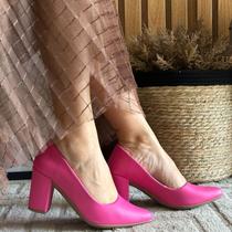Scarpin Salto Bloco Feminino Fechado Saltinho Grosso Bico Fino Tendência Moda