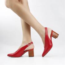 Scarpin Salto Bloco Slingback Couro