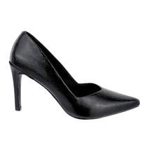Scarpin Salto Fino Verniz Molhado Preto