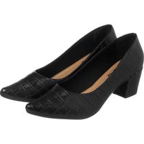 Scarpin Salto Quadrado Croco Preto