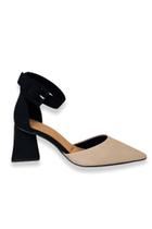 Scarpin Salto Triangular Nude Preto Nobuck Bebecê Scarpin Salto Triangular Nude Preto Nobuck Bebecê
