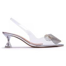 Scarpin sapato feminino transparente salto baixo cristal laço strass