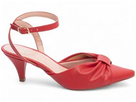 Scarpin Sapato Vermelho Salto Médio Baixo Bico Fino Feminino 6 cm Vermelho Torricella