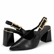 Scarpin Slingback Bebecê Salto Bloco com Fivela Dourada