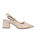 Scarpin Slingback Bebecê Salto Bloco Verniz Toffee
