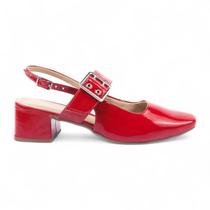 Scarpin Slingback Bico Quadrado Salto Baixo e Fivela