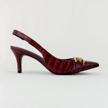 Scarpin slingback bordô em couro croco 1859 Scarpin slingback bordô em couro croco 1859