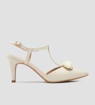 Scarpin Slingback Com Aplique Metalizado Couro Off White CBK